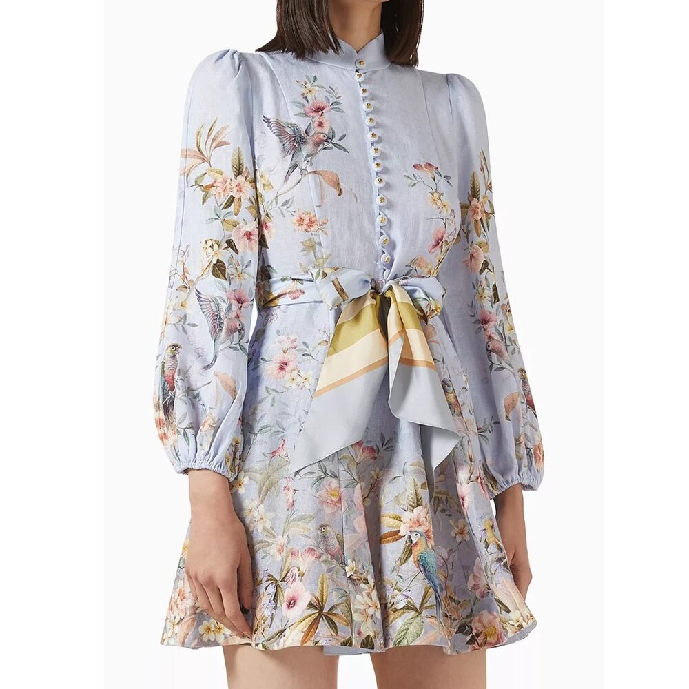 Zimmermann Rebellion Button Mini Dress in Linen